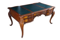 Vintage Chippendale Style Mahogany Carved Leather Inset Executive Office Desk