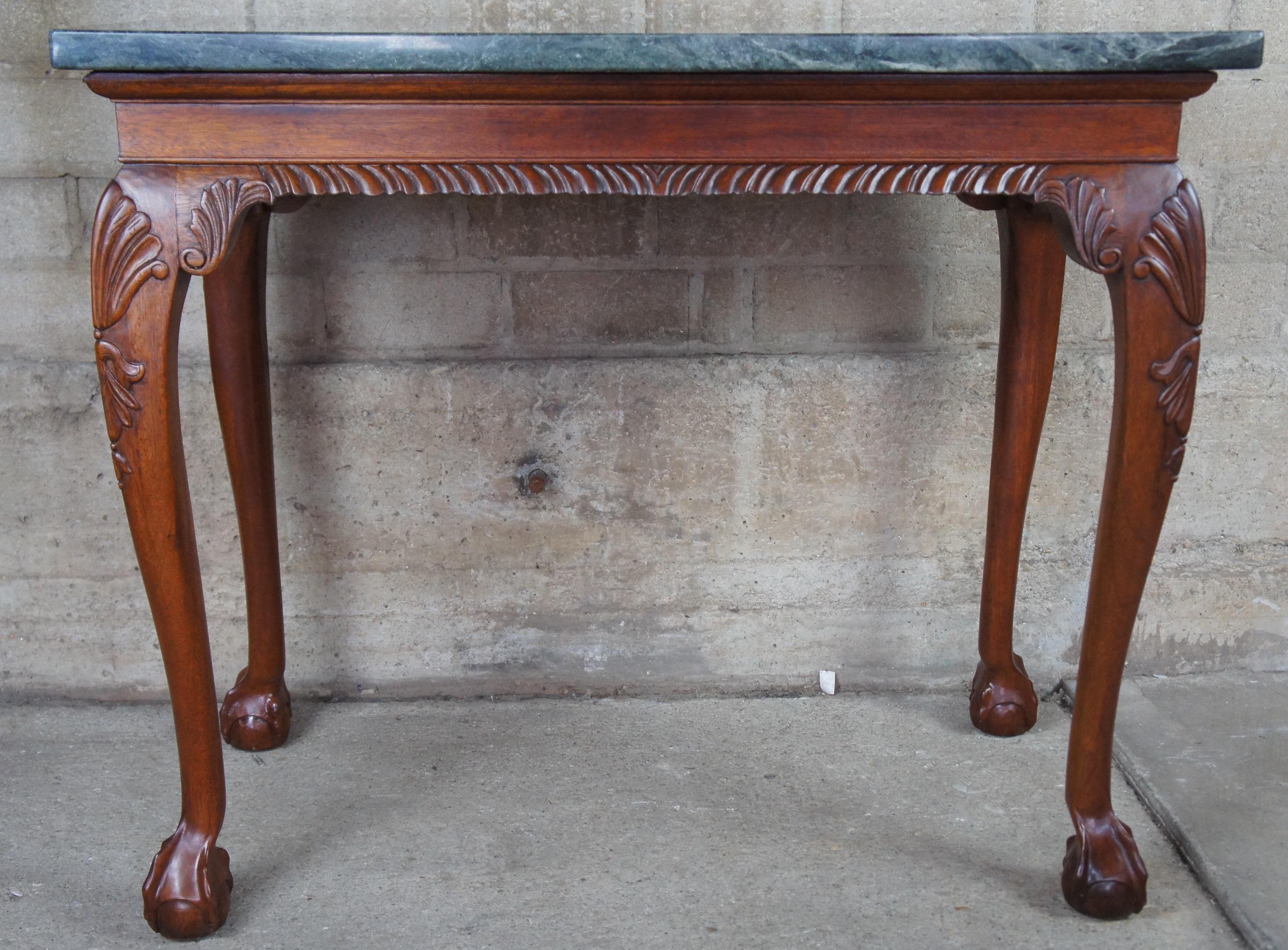 Vintage Chippendale Style Mahogany Carved Marble Hall Console Tables Ball Claw 6