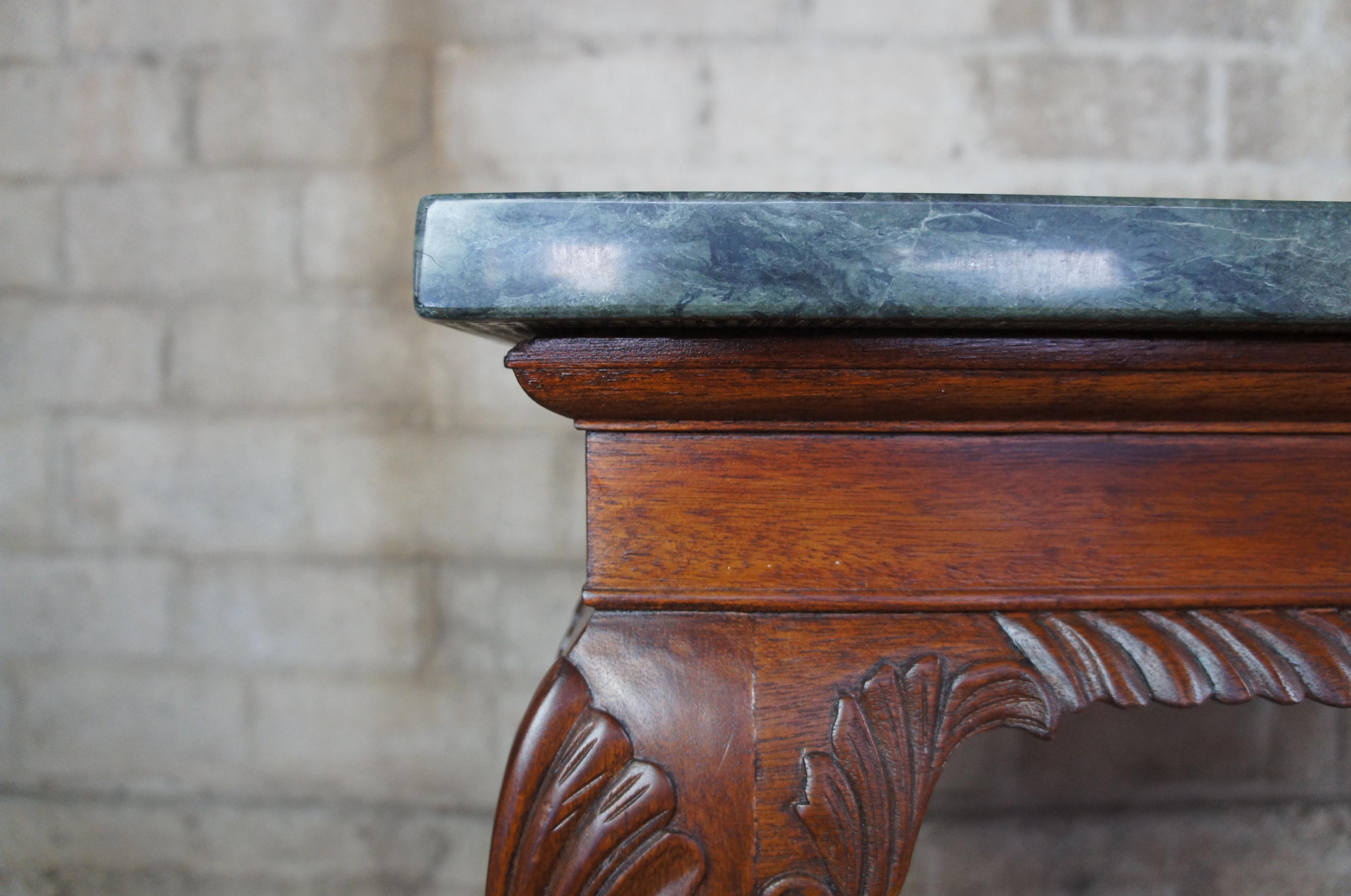 Vintage Chippendale Style Mahogany Carved Marble Hall Console Tables Ball Claw 7