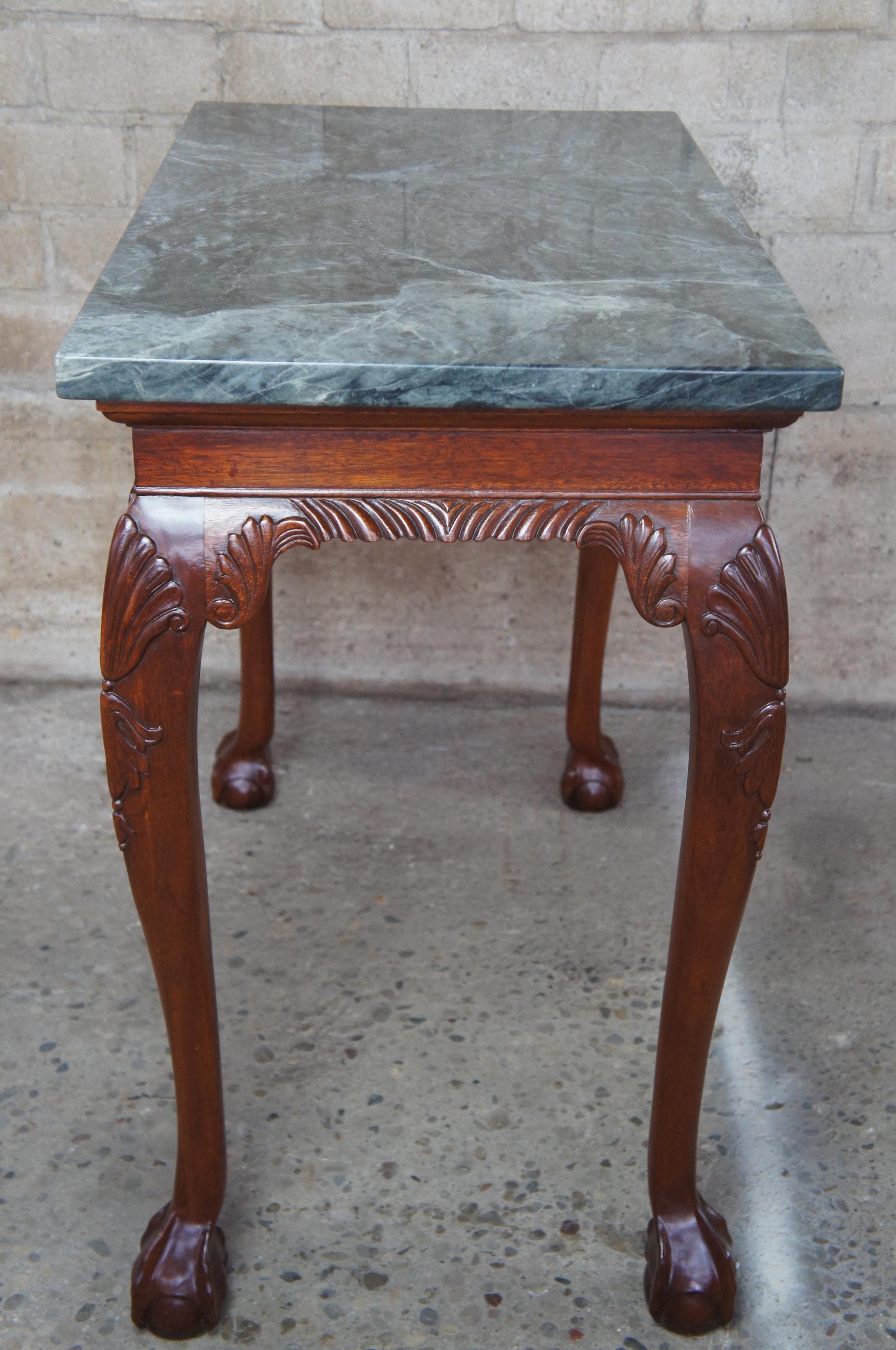 Vintage Chippendale Style Mahogany Carved Marble Hall Console Tables Ball Claw 4