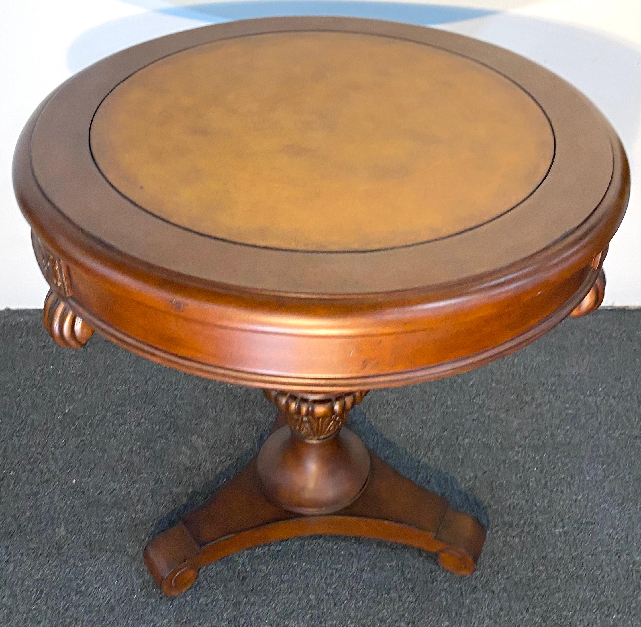Etched Vintage Chippendale Style Mahogany Round Side Table