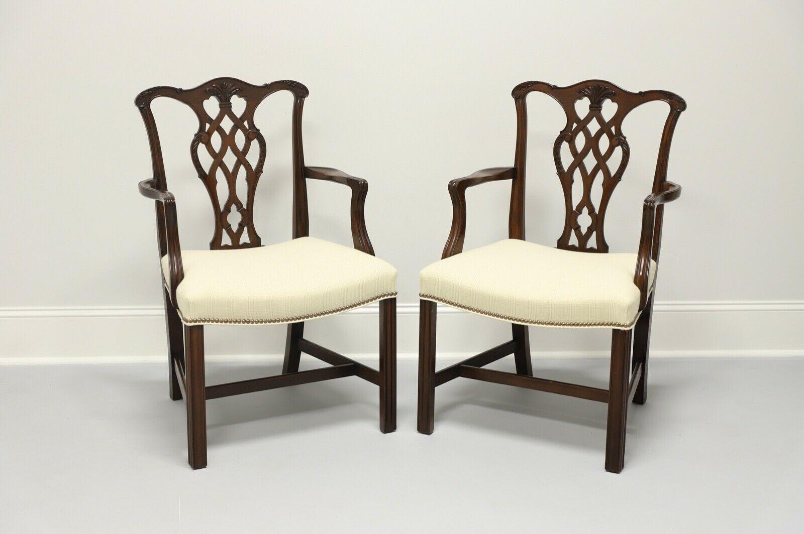 Chippendale Style Mahogany Straight Leg Dining Armchairs - Pair 5