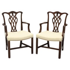 Vintage Chippendale Style Mahogany Straight Leg Dining Armchairs - Pair