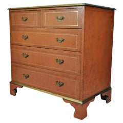 Vintage Chippendale Style Orange Tooled Leather Commode Chest of Drawers Dresser