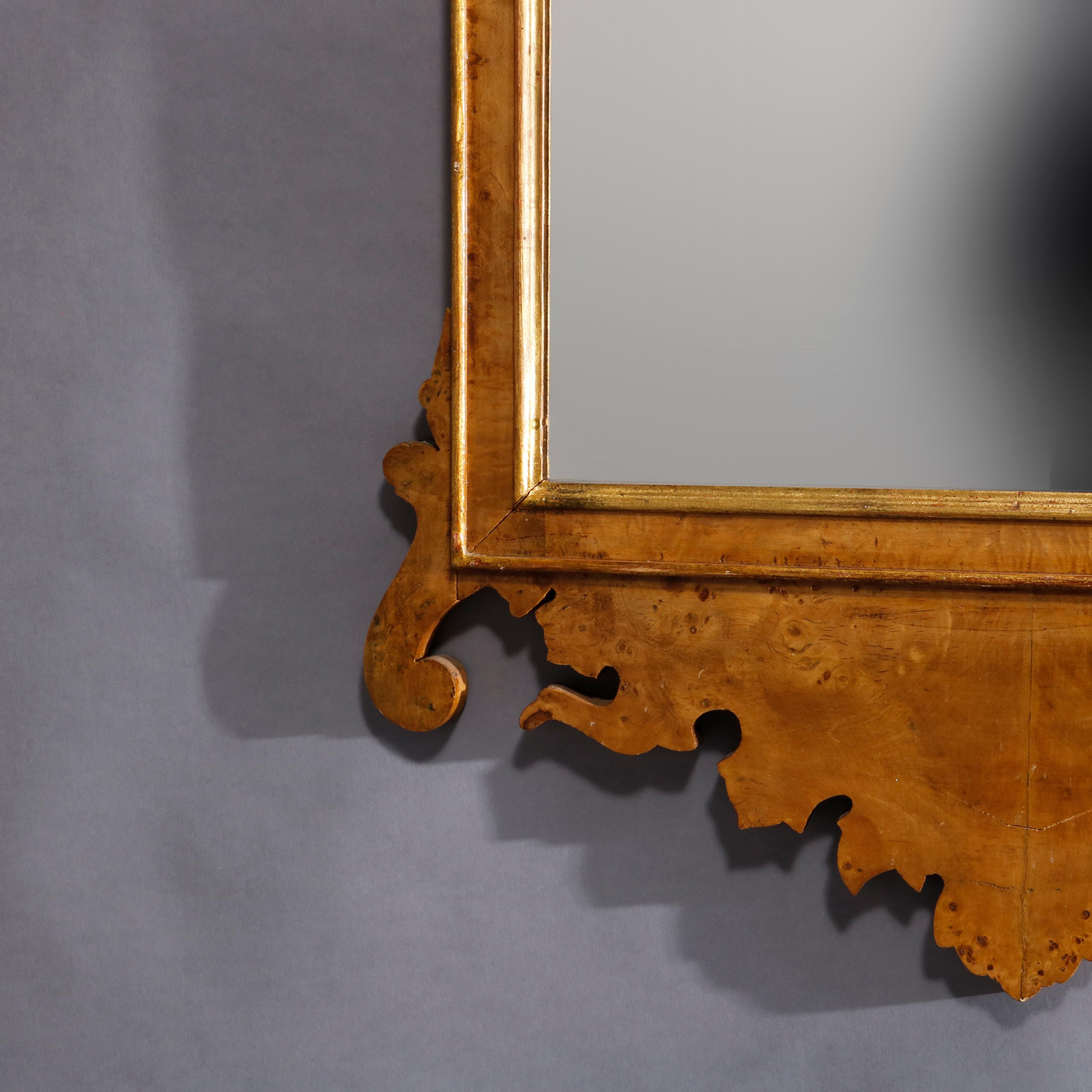 Vintage Chippendale Style Parcel-Gilt and Burl Walnut Wall Mirror, 20th Century 1