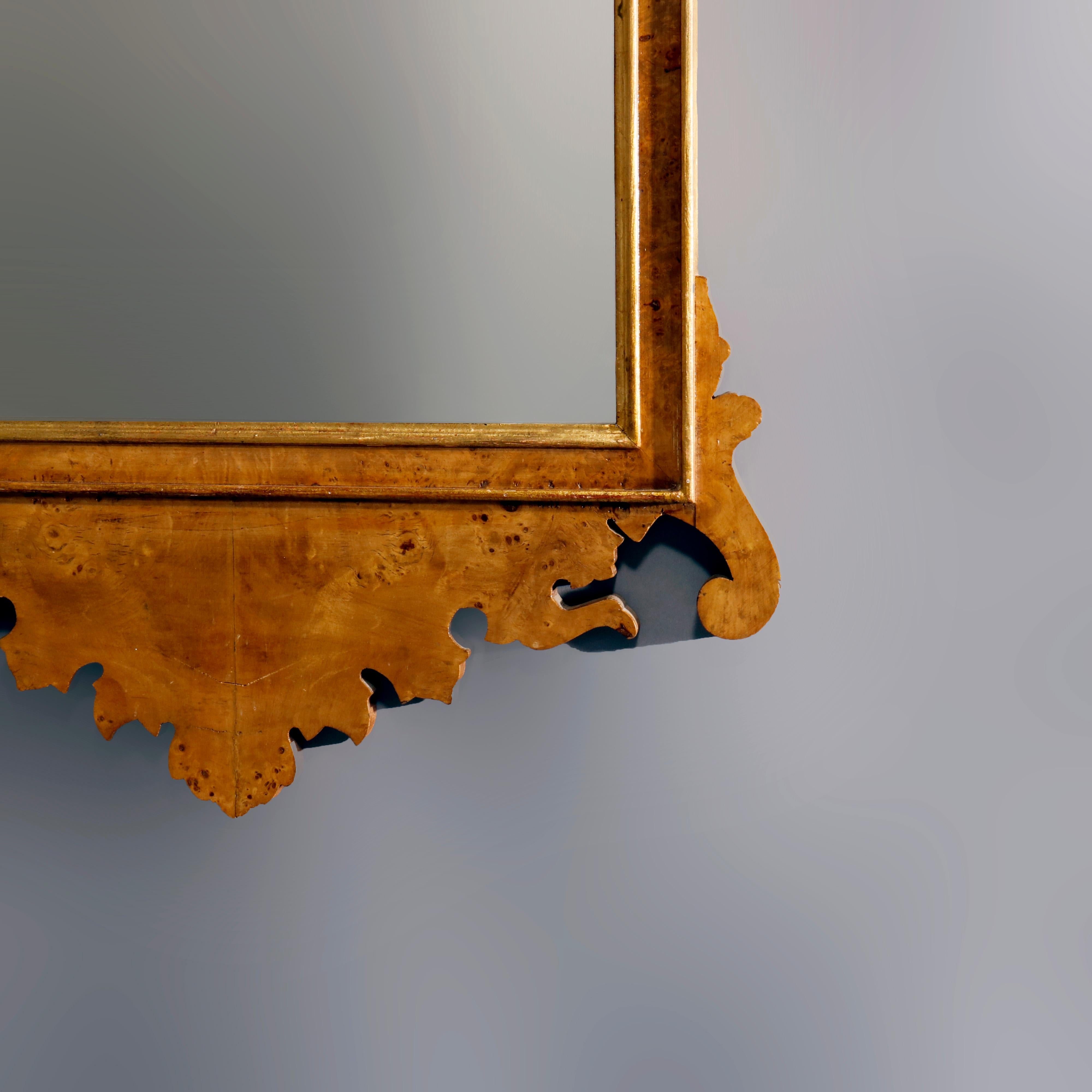 Vintage Chippendale Style Parcel-Gilt and Burl Walnut Wall Mirror, 20th Century 2