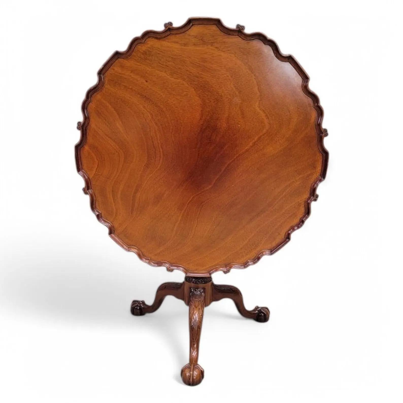 Mahogany Vintage Chippendale Style Pie Crust Tilt Top Table by Kindel Furniture Co. For Sale