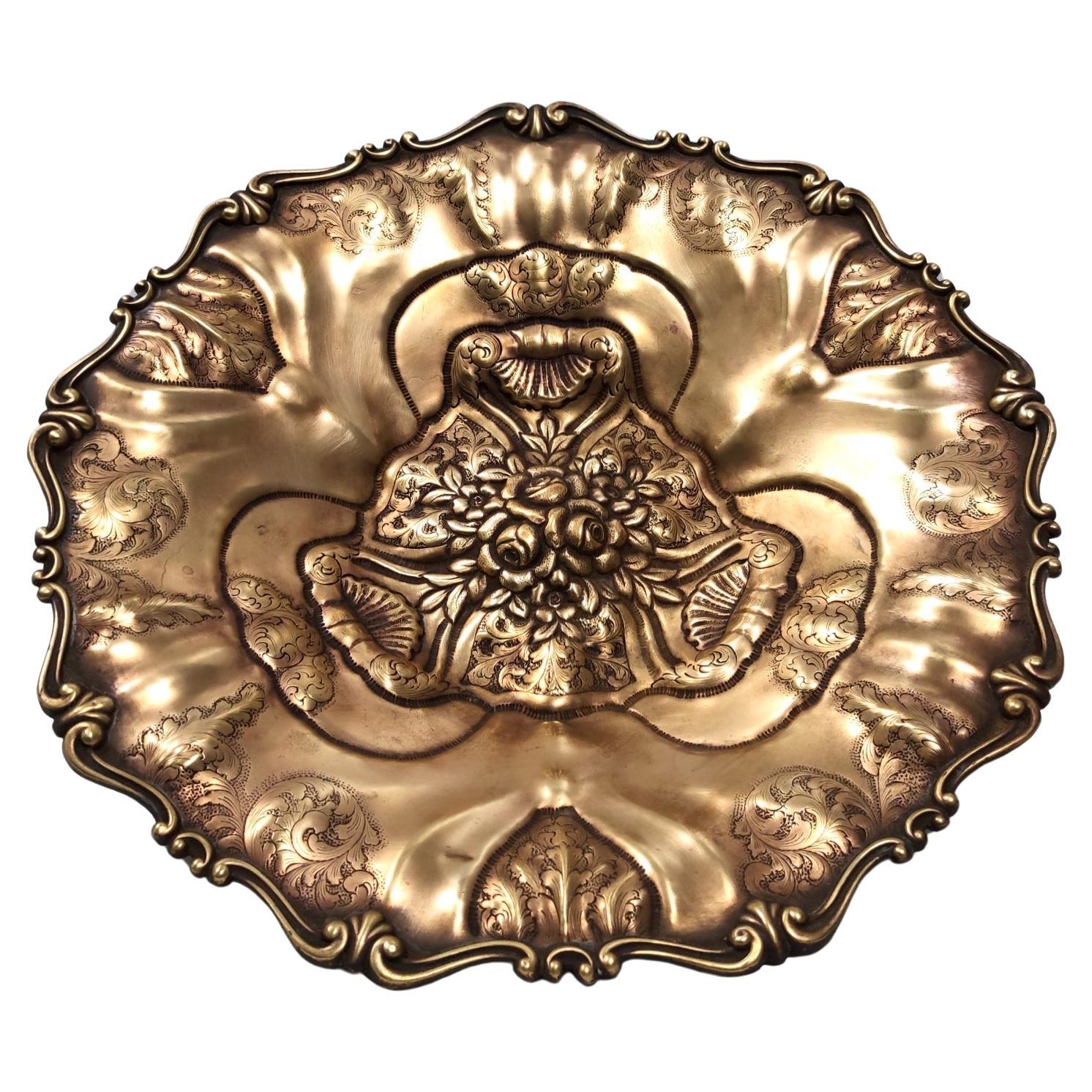 Centrotavola / Ciotola vintage in bronzo fuso cesellato e sbalzato, Italia