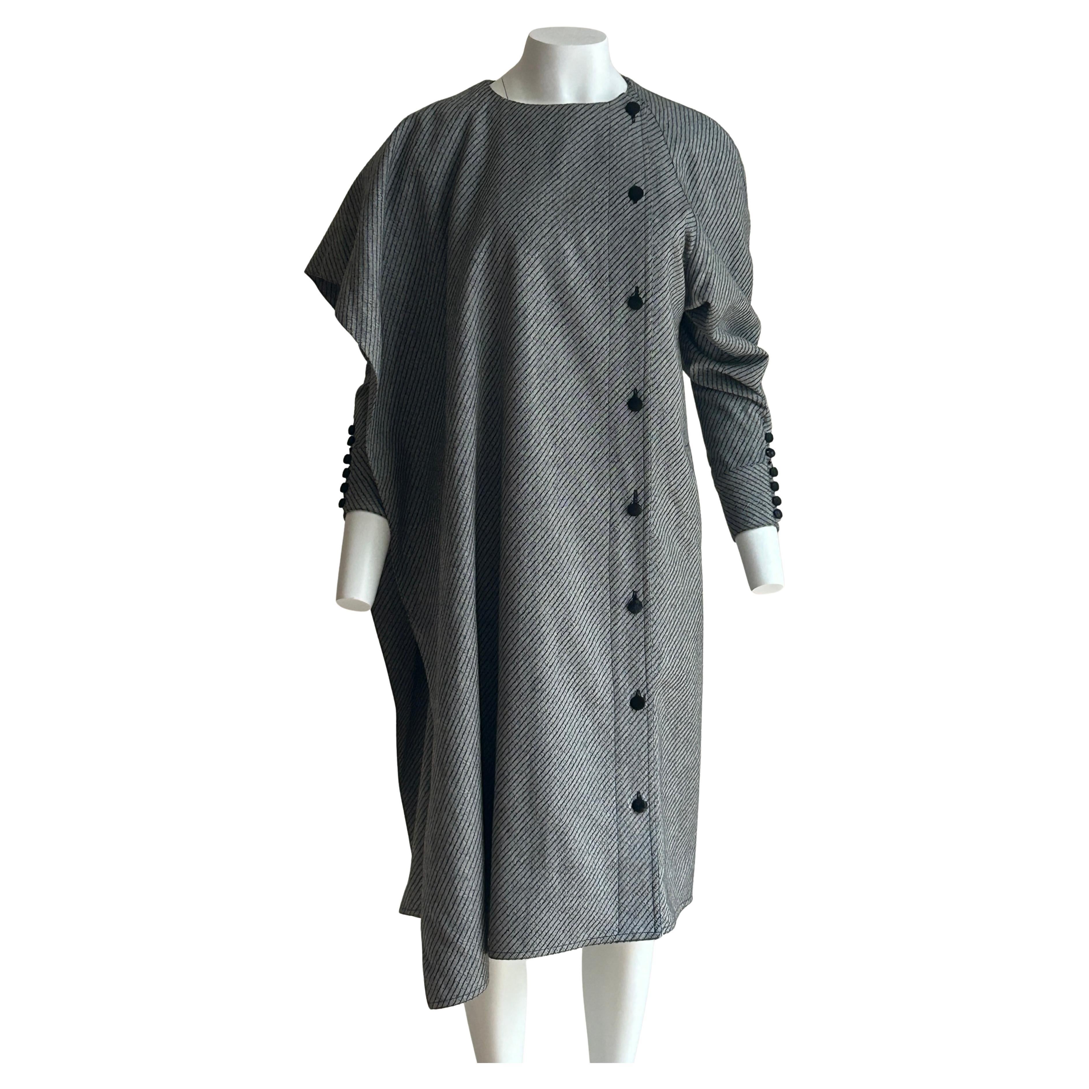Vintage Chloe 1980s Grigio Lana Cappotto Asimmetrico Abito Avant Garde in vendita