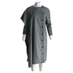 Vintage Chloe 1980s Grey Wool Asymmetric Coat Dress Avante-Garde