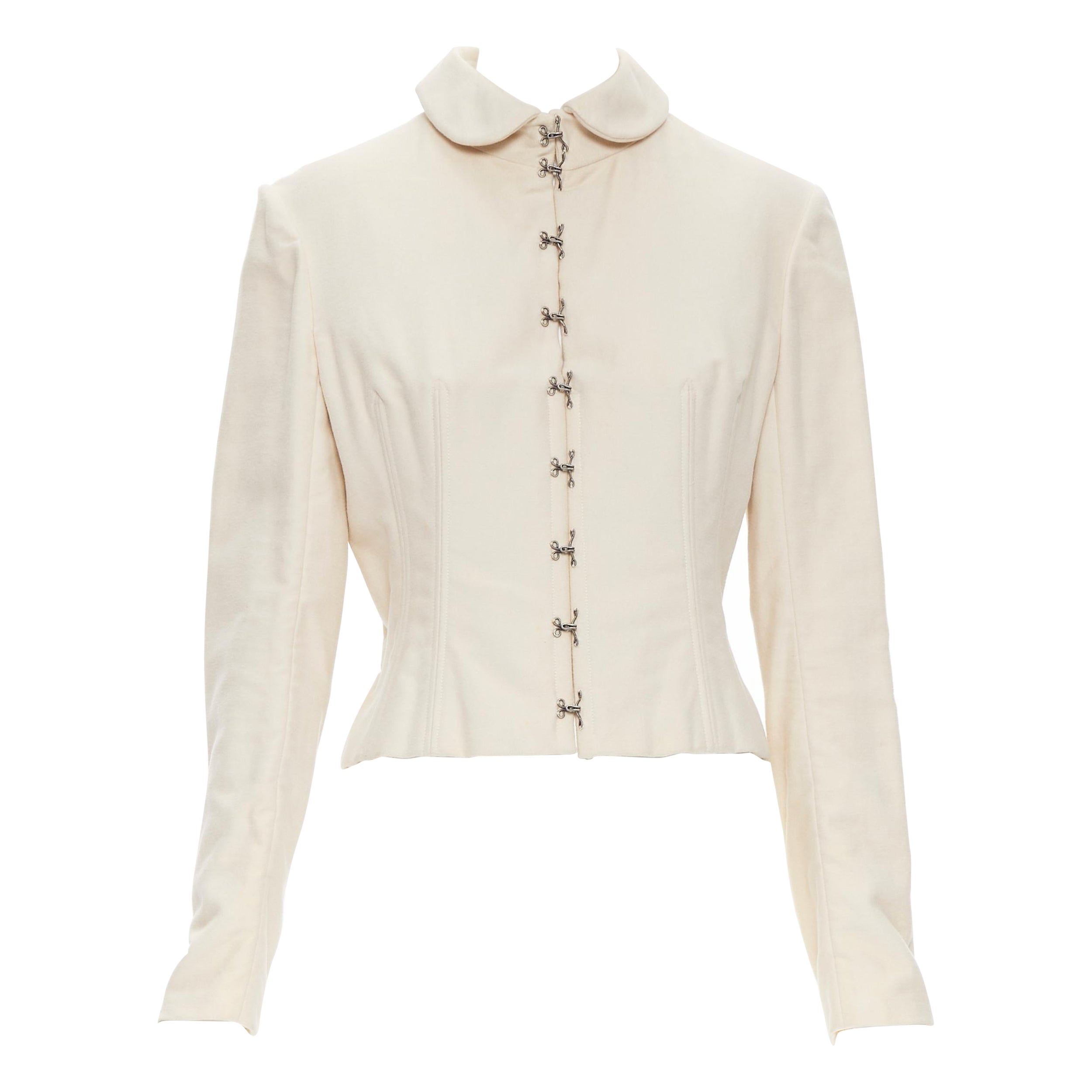 Chloé - Veste corset à col bénitier en coton beige avec œillets crochets, taille IT 42 M