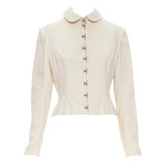 Vintage CHLOE beige Baumwolljacke mit Haken und Korsett und Peter Pan-Kragen IT42 M