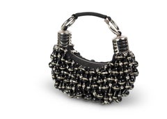 Vintage Chloe Black Silver Beaded Bracelet Hobo Bag