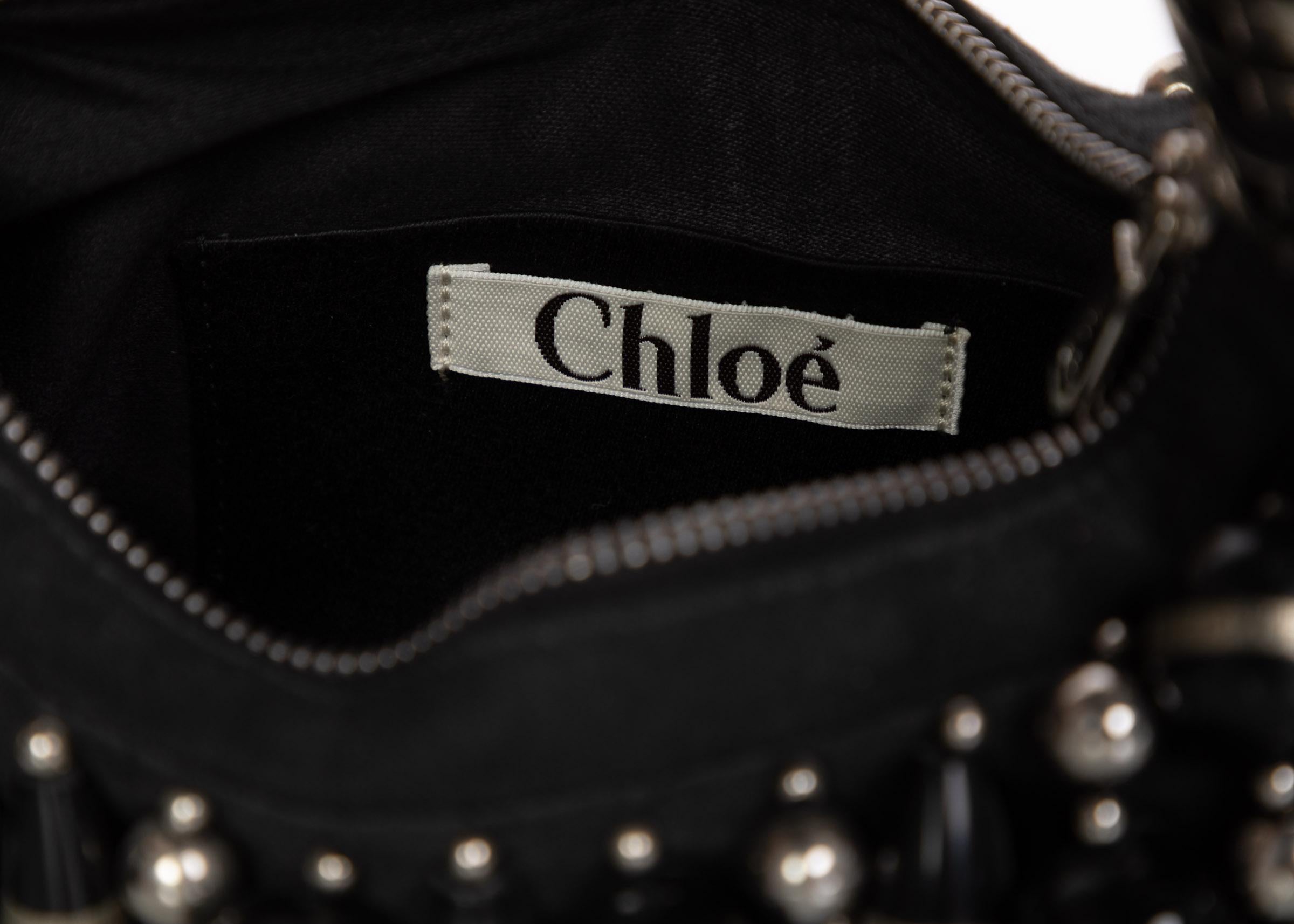 Women's Vintage Chloe Black Silver Beaded Bracelet Hobo Bag