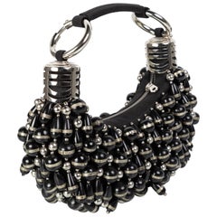 Vintage Chloe Black Silver Beaded Bracelet Hobo Bag