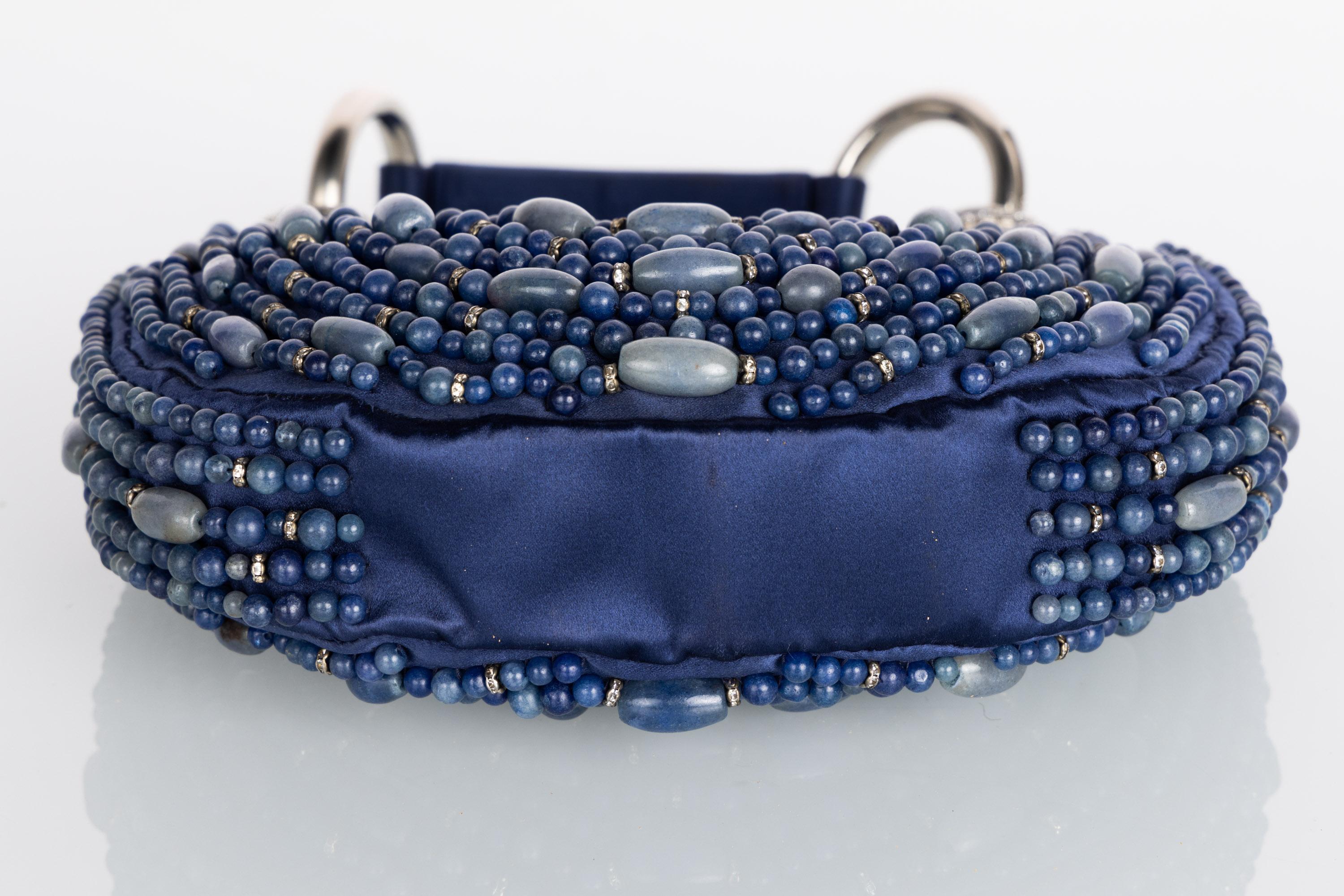 Women's Vintage Chloé Blue Beaded Crystal Bracelet Hobo Bag Early Aughts