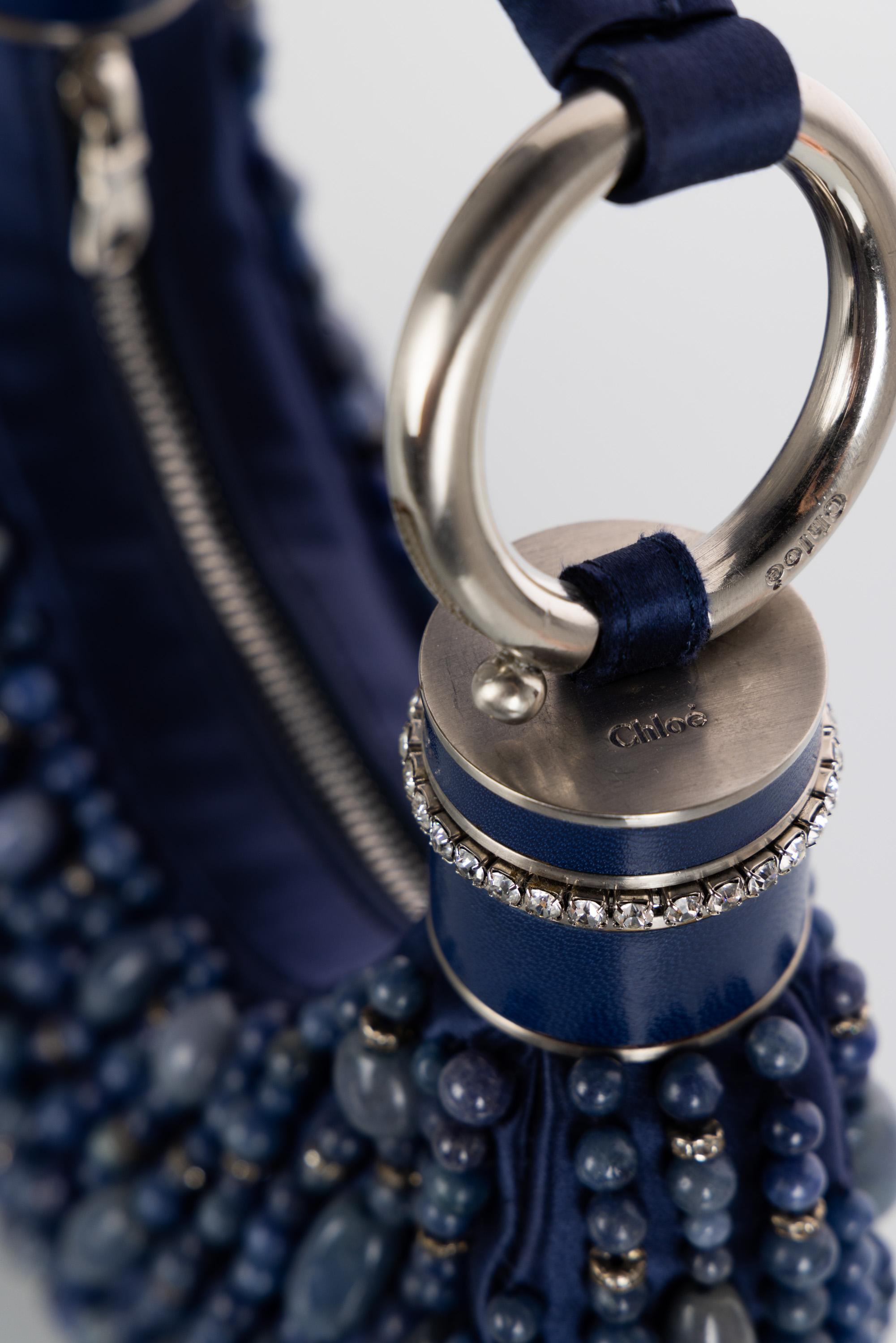 Vintage Chloé Blue Beaded Crystal Bracelet Hobo Bag Early Aughts 1