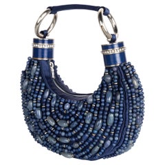 Vintage Chloé Blue Beaded Crystal Bracelet Hobo Bag Early Aughts