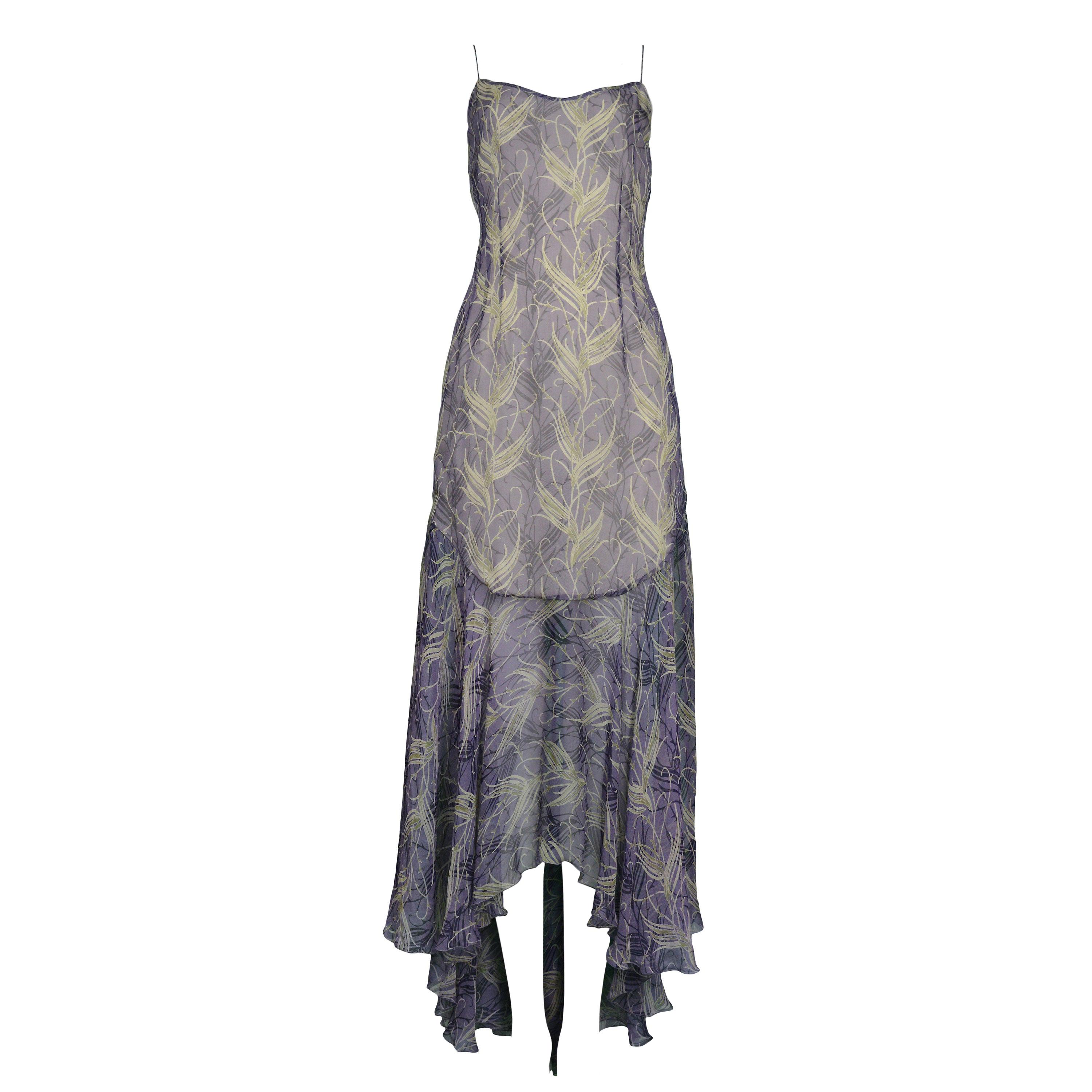 Vintage Chloe Blue and Green Feather Print Dress 1999 at 1stDibs ...