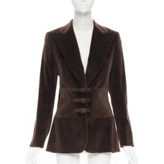 Used CHLOE brown velvet corset buckle waist blazer pant suit FR38 M