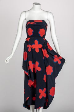 Vintage Chloé by Karl Lagerfeld Strapless Silk Printed Dress Spring 1979