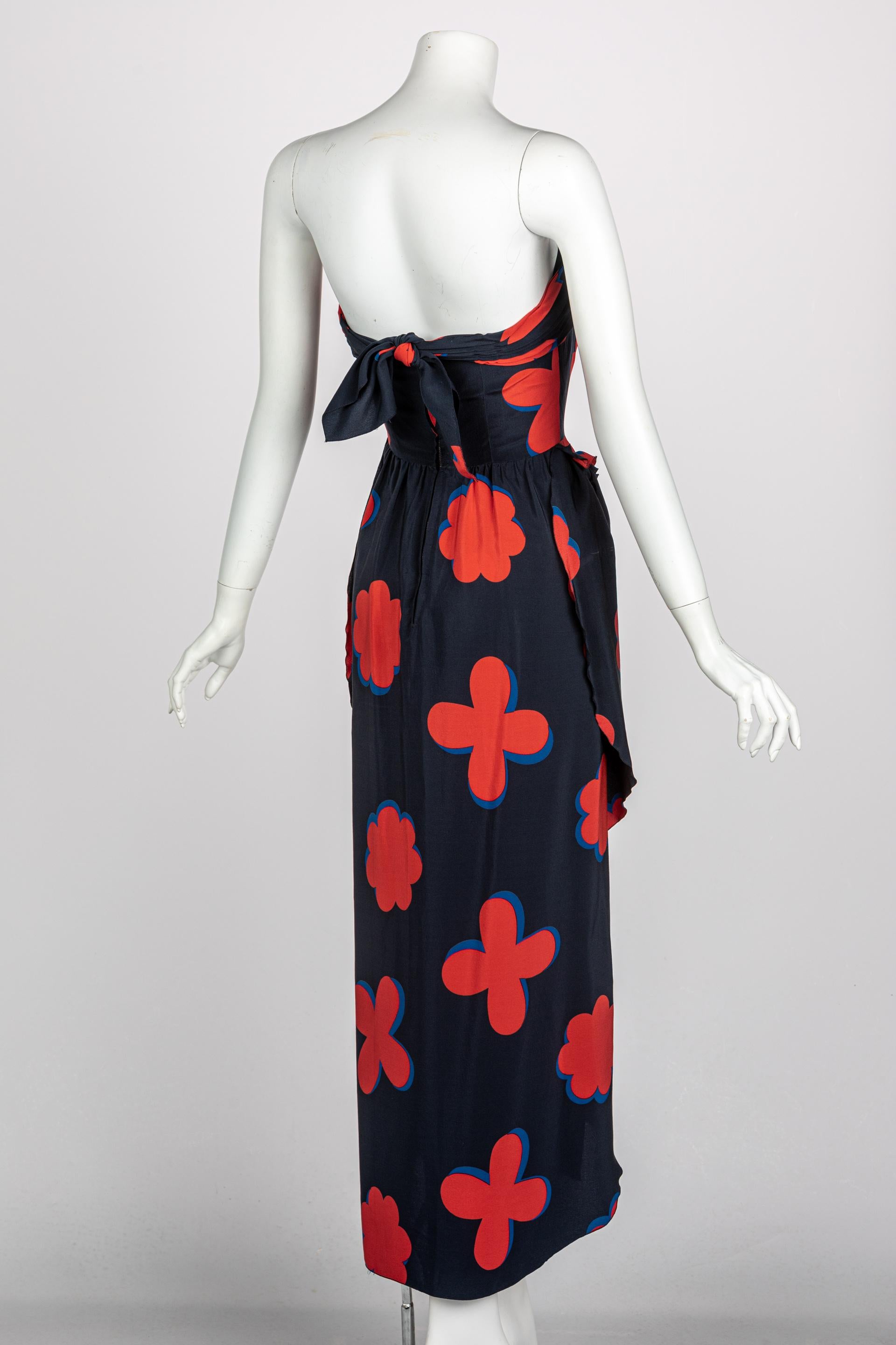 Vintage Chloé by Karl Lagerfeld Strapless Silk Printed Dress Spring 1979 In Excellent Condition In Boca Raton, FL