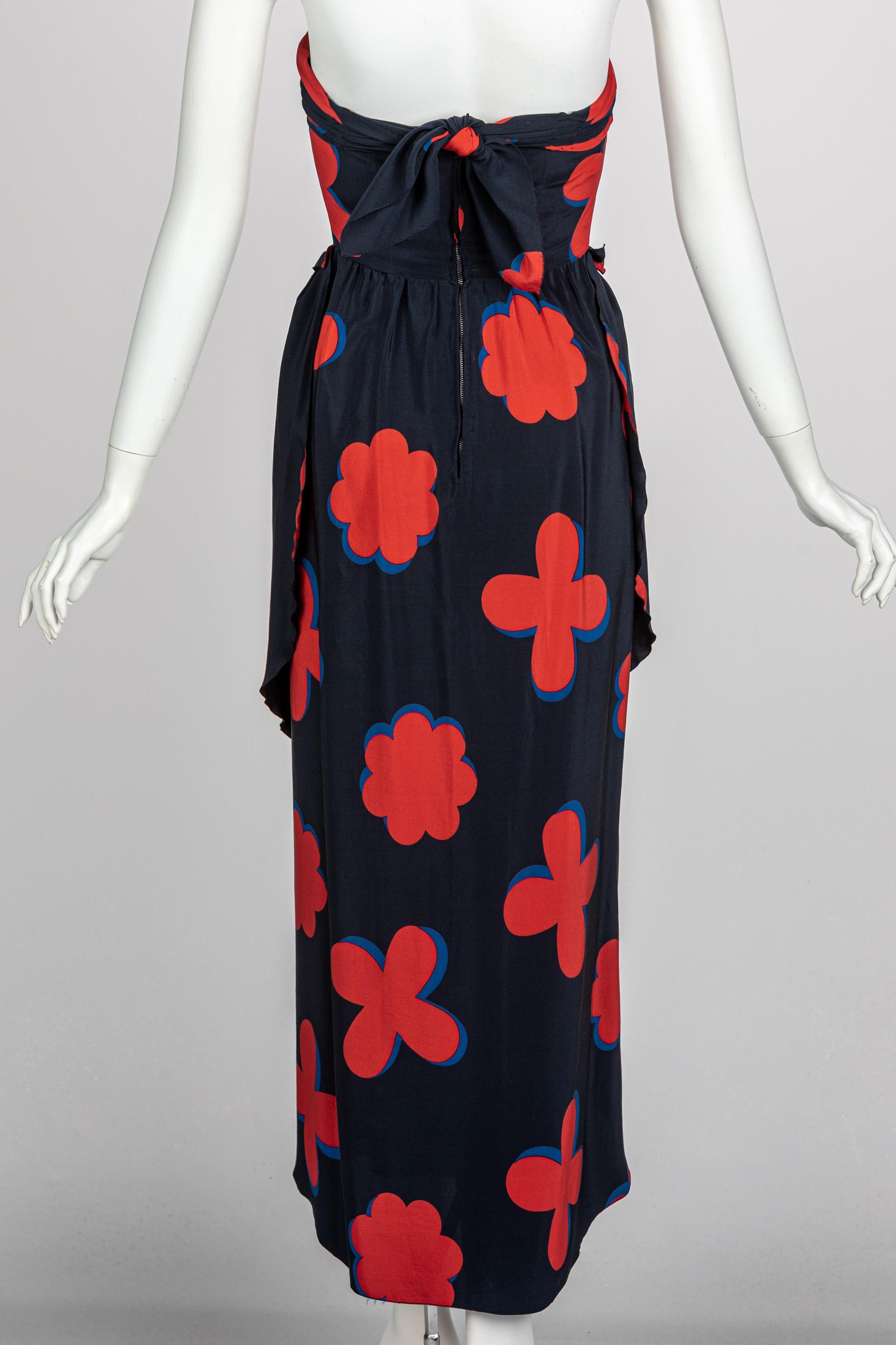 Women's Vintage Chloé by Karl Lagerfeld Strapless Silk Printed Dress Spring 1979