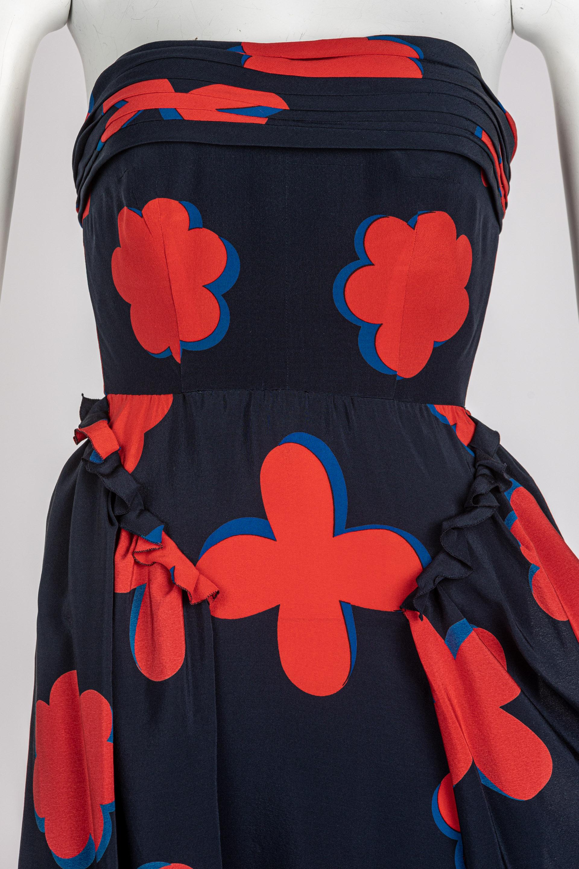 Vintage Chloé by Karl Lagerfeld Strapless Silk Printed Dress Spring 1979 1