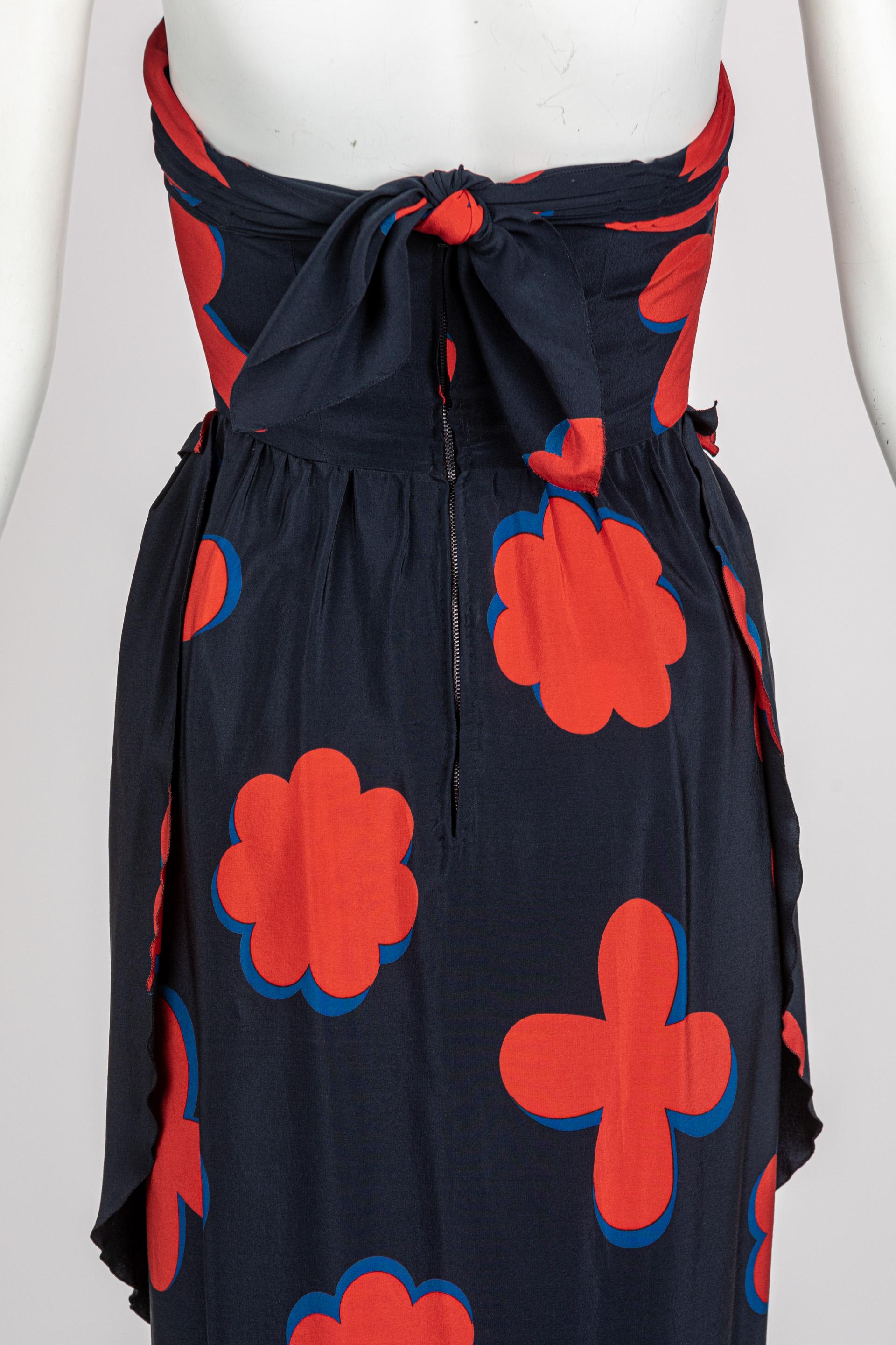 Vintage Chloé by Karl Lagerfeld Strapless Silk Printed Dress Spring 1979 3