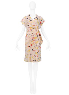 Vintage Chloe Cream Silk Abstract Polka Dot Dress