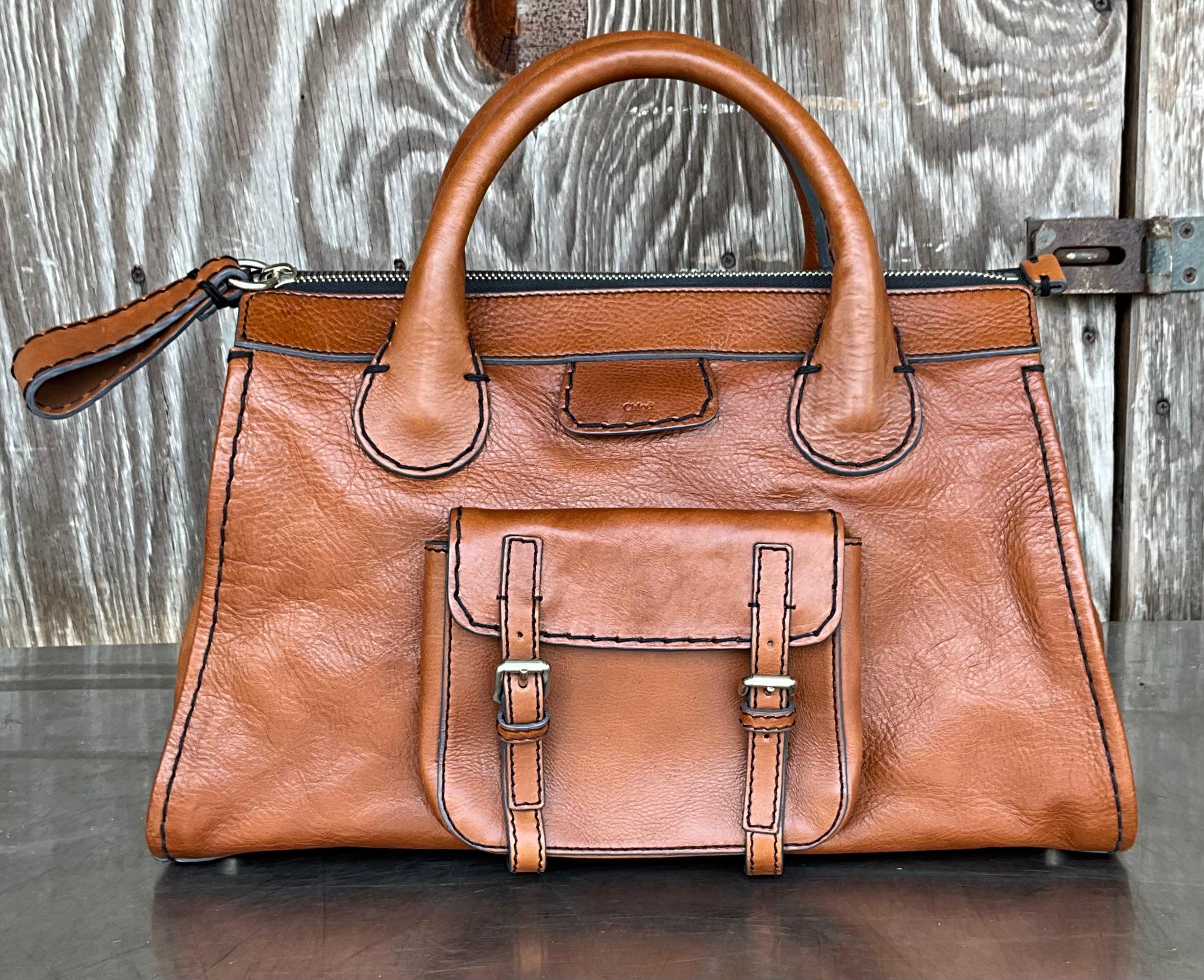 Brown Vintage Chloe Edith Leather Tote For Sale