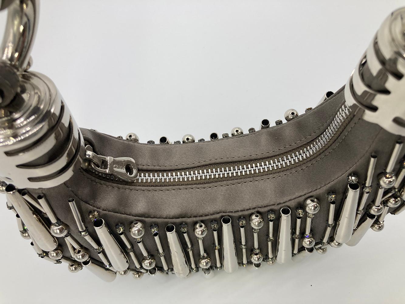 Vintage Chloe Gray Satin Beaded Bracelet Bag 1