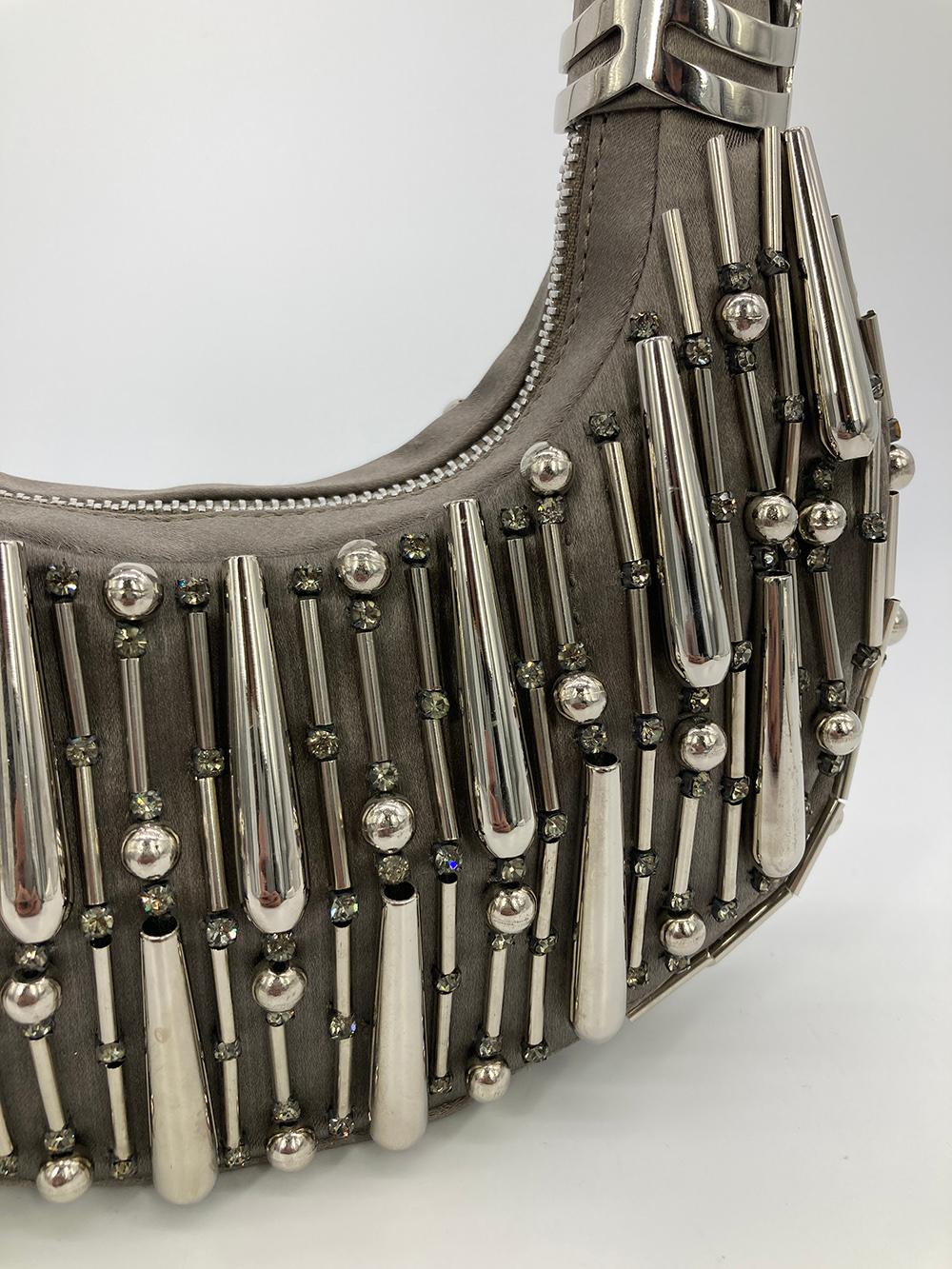 Vintage Chloe Gray Satin Beaded Bracelet Bag 2
