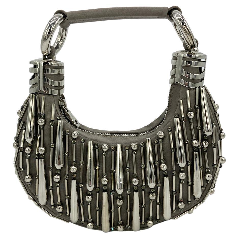 Vintage Chloe Gray Satin Beaded Bracelet Bag