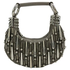 Retro Chloe Gray Satin Beaded Bracelet Bag