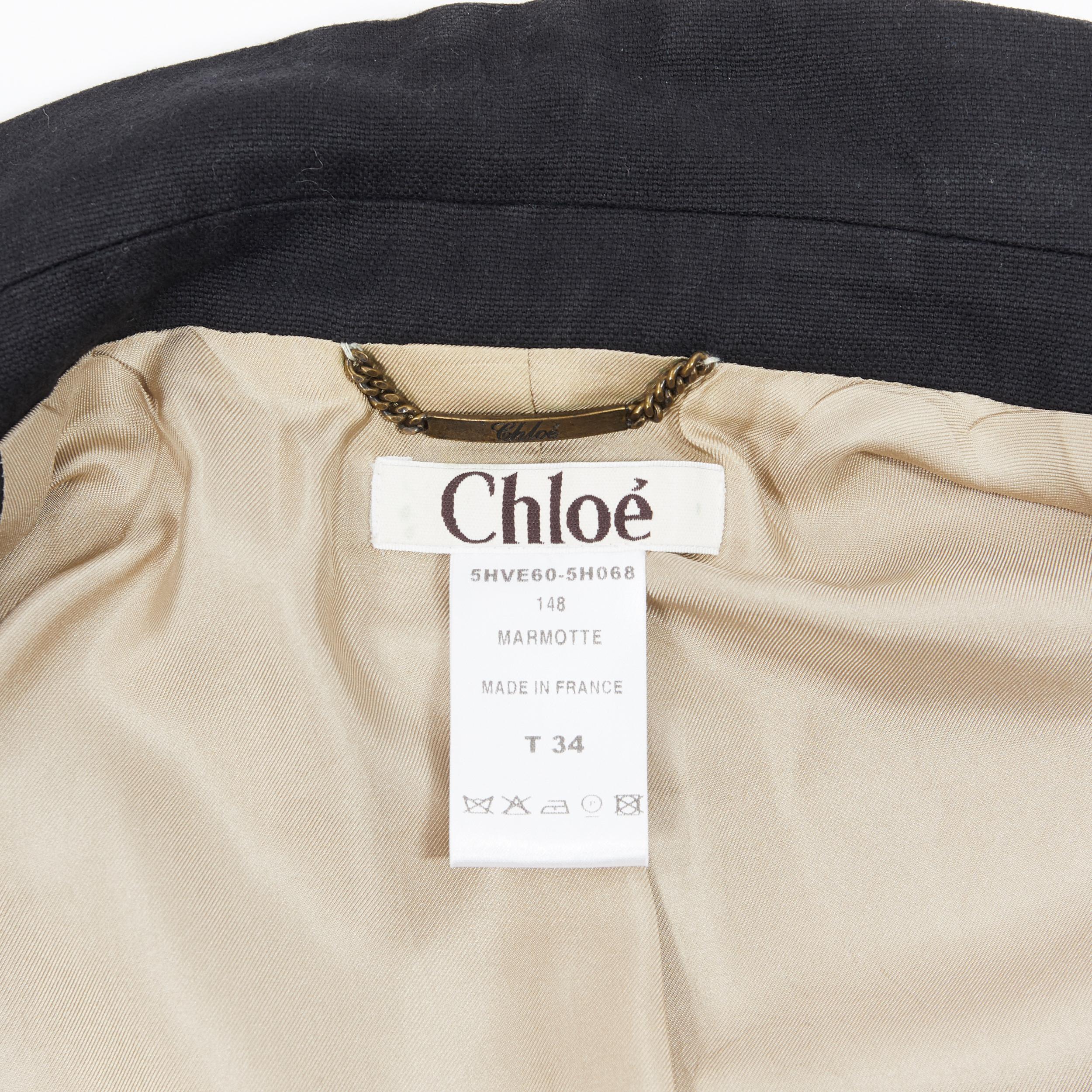 vintage CHLOE grey wool herringbone sequins collar cropped military jacket Fr34 6