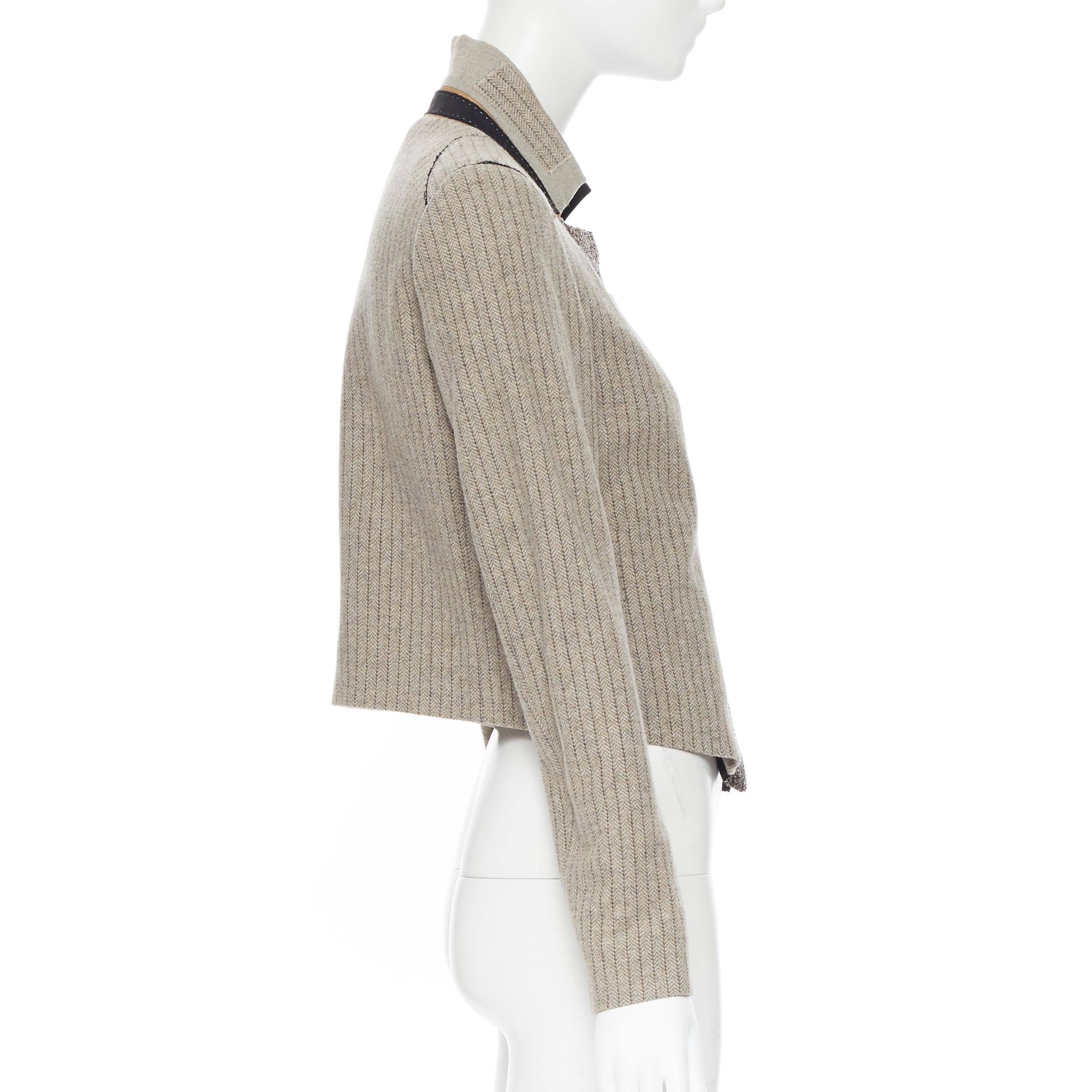 Women's vintage CHLOE grey wool herringbone sequins collar cropped military jacket Fr34