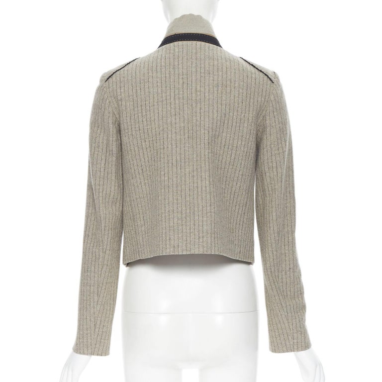 vintage CHLOE grey wool herringbone sequins collar cropped military