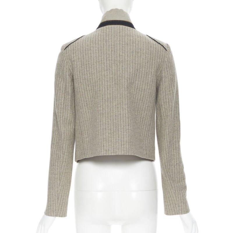 vintage CHLOE grey wool herringbone sequins collar cropped military jacket Fr34 2