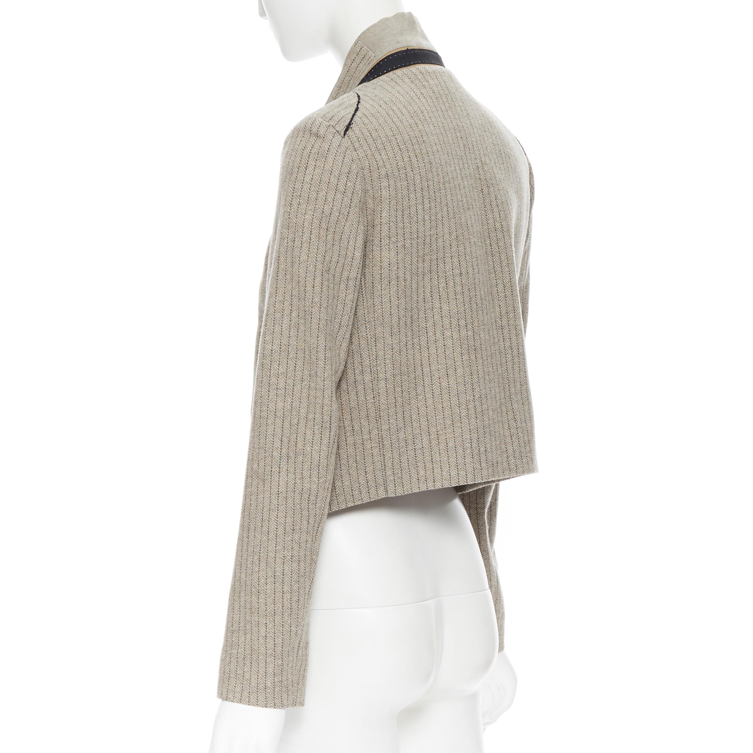 vintage CHLOE grey wool herringbone sequins collar cropped military jacket Fr34 2