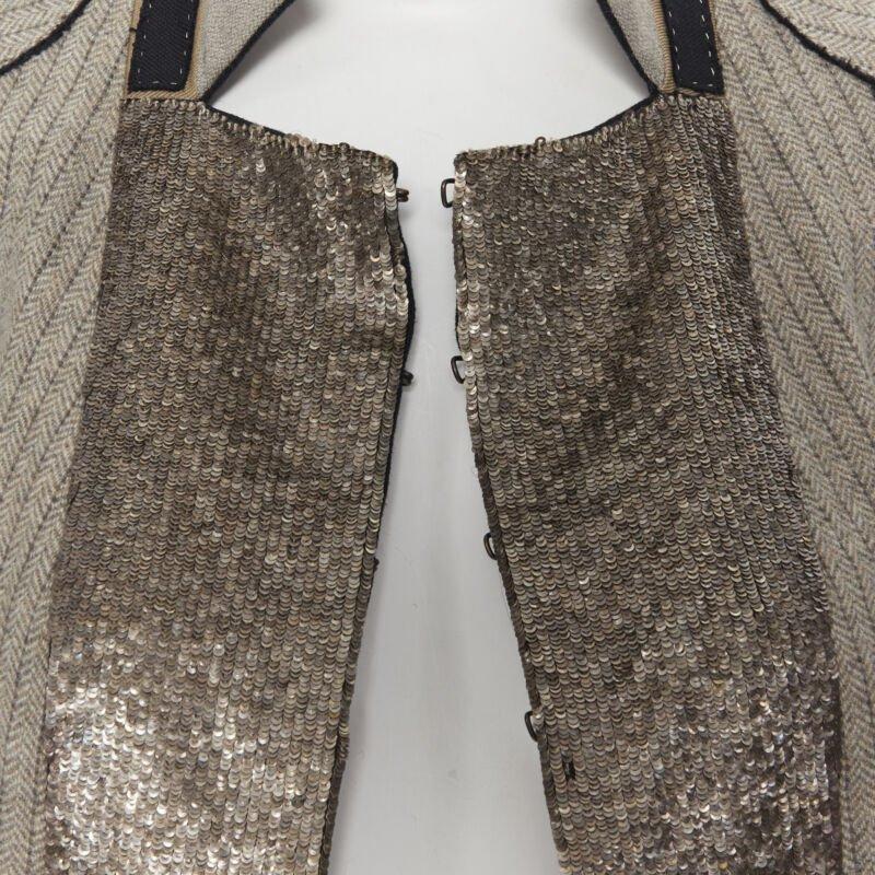 vintage CHLOE grey wool herringbone sequins collar cropped military jacket Fr34 4