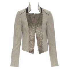 Vintage CHLOE graue Wolle Fischgrätmuster Pailletten Kragen abgeschnitten Militär Jacke Fr34