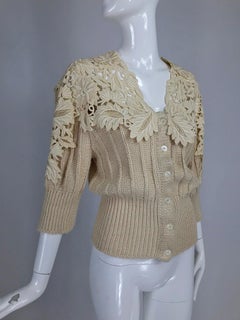 Vintage Chloe Karl Lagerfeld Cream Silk Lace Chunky Sweater 1980s