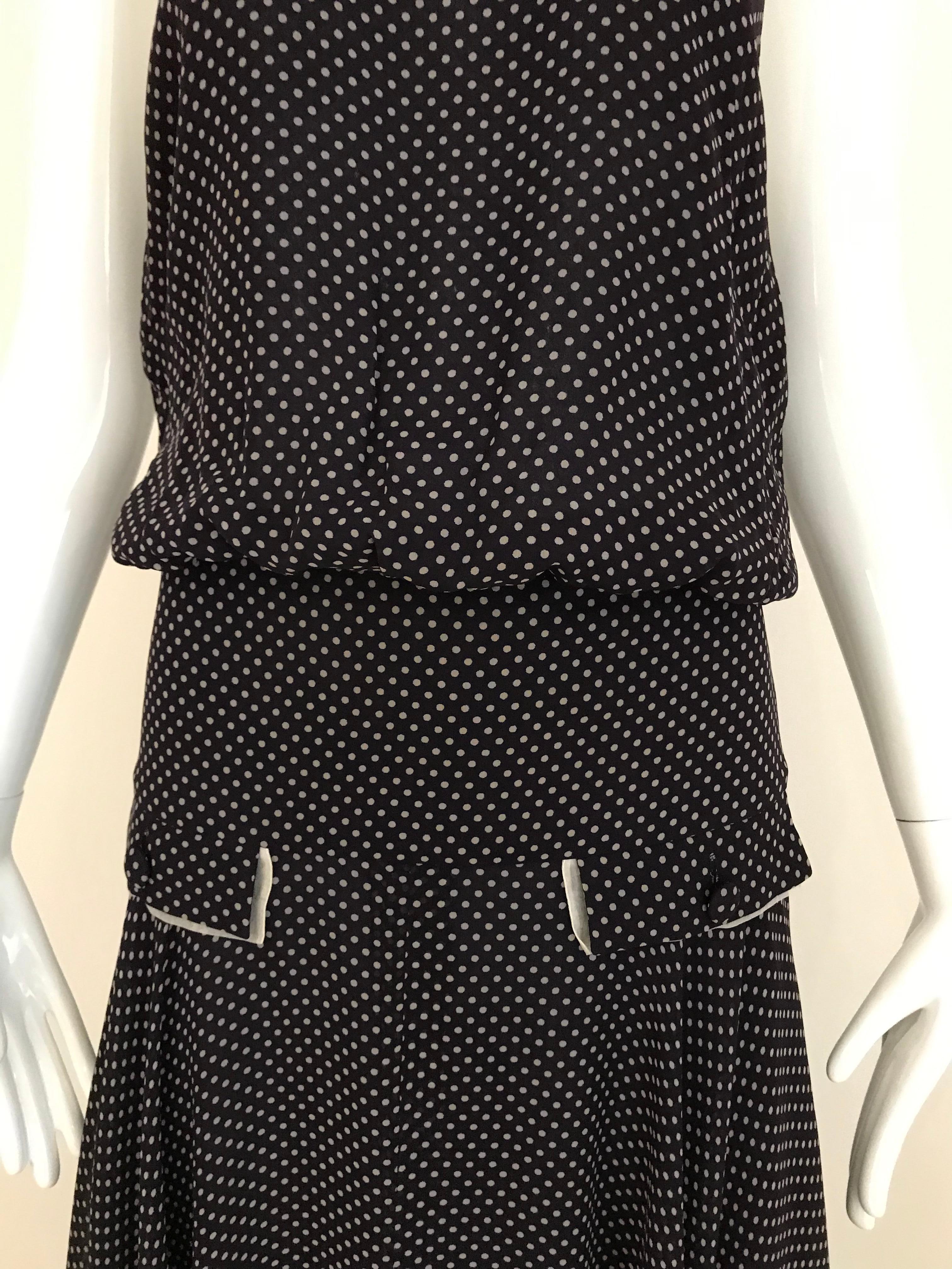 Vintage Chloe Navy Blue Polkadot Silk Dress 4