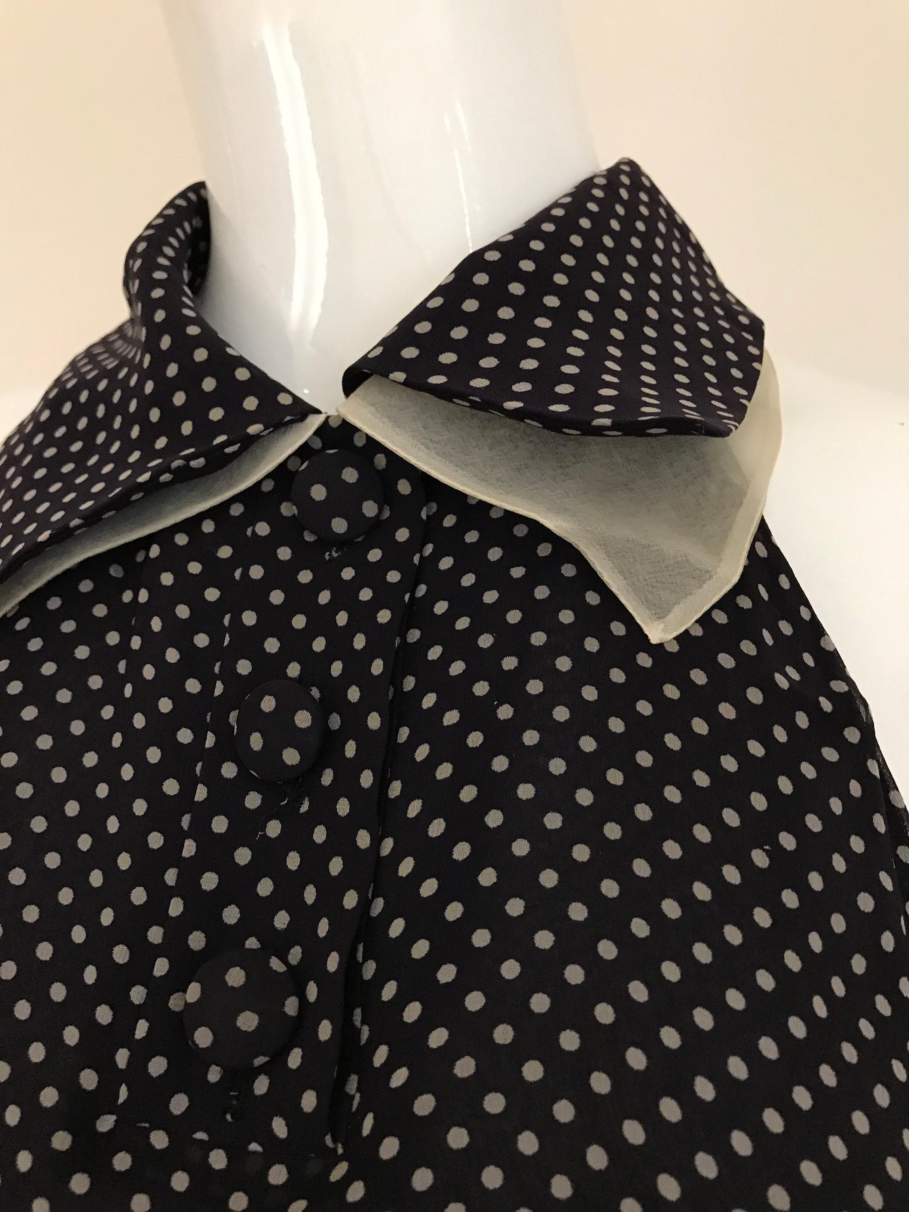 Vintage Chloe Navy Blue Polkadot Silk Dress 7