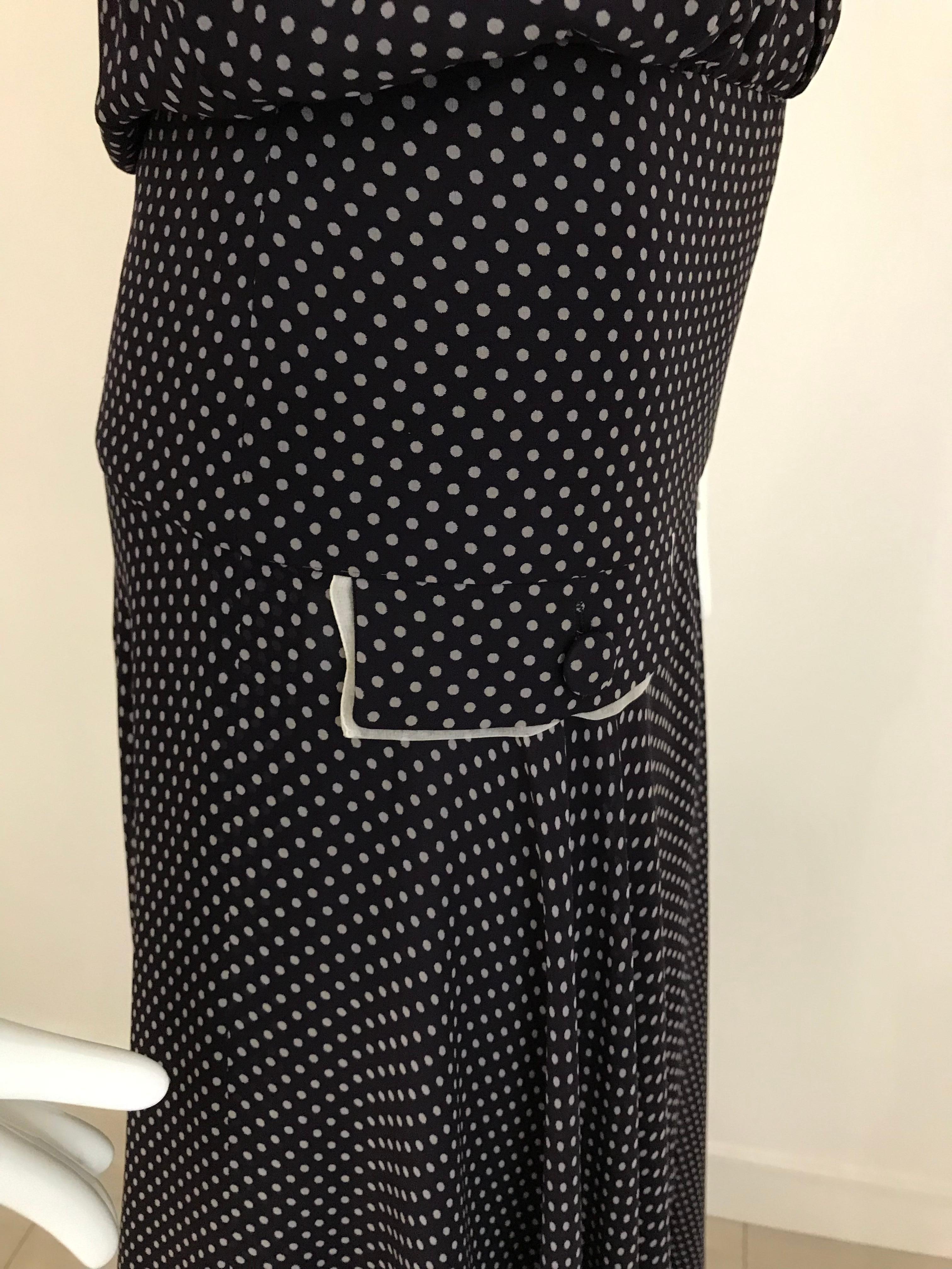 Vintage Chloe Navy Blue Polkadot Silk Dress 8
