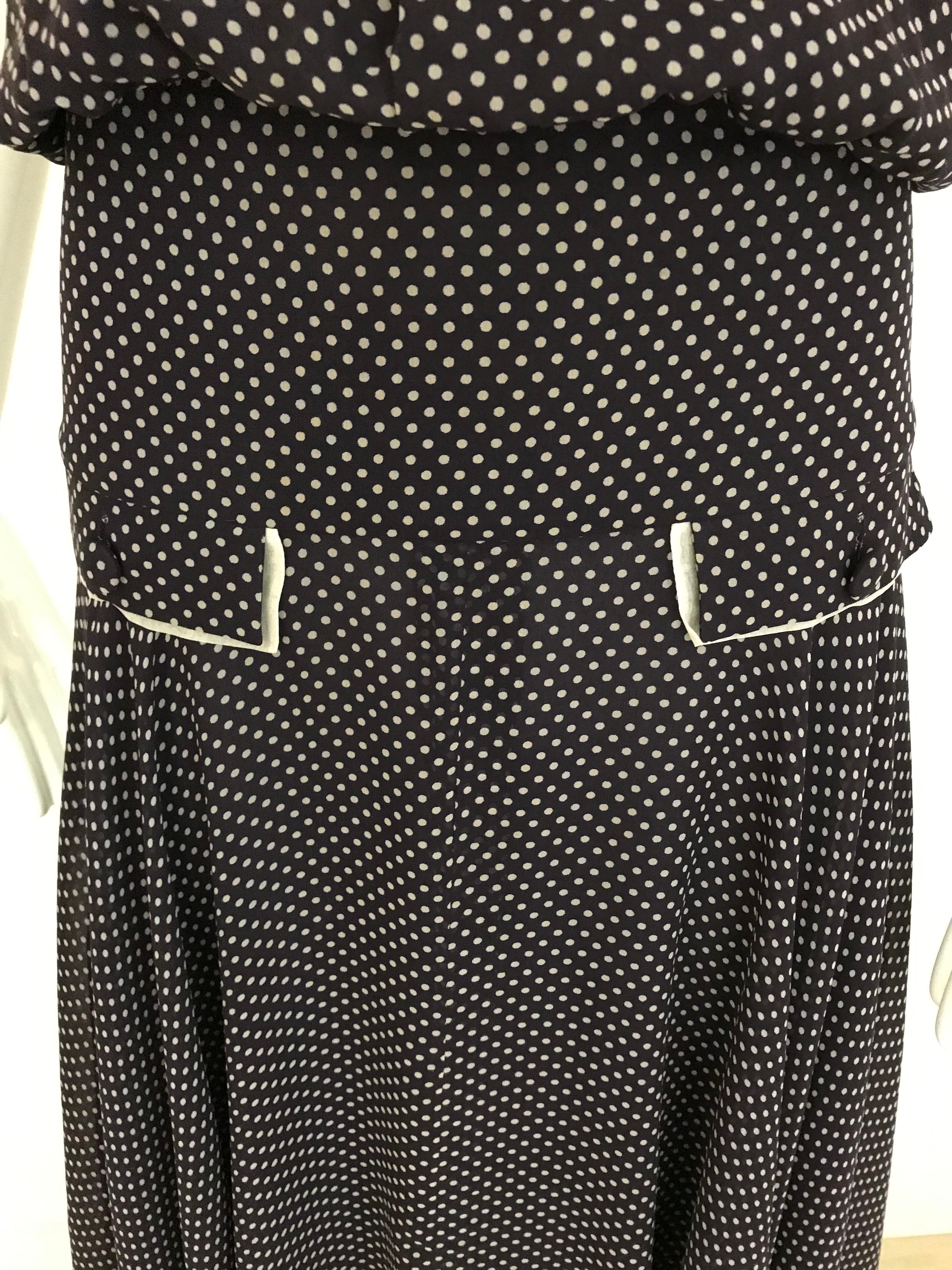 Vintage Chloe Navy Blue Polkadot Silk Dress 10