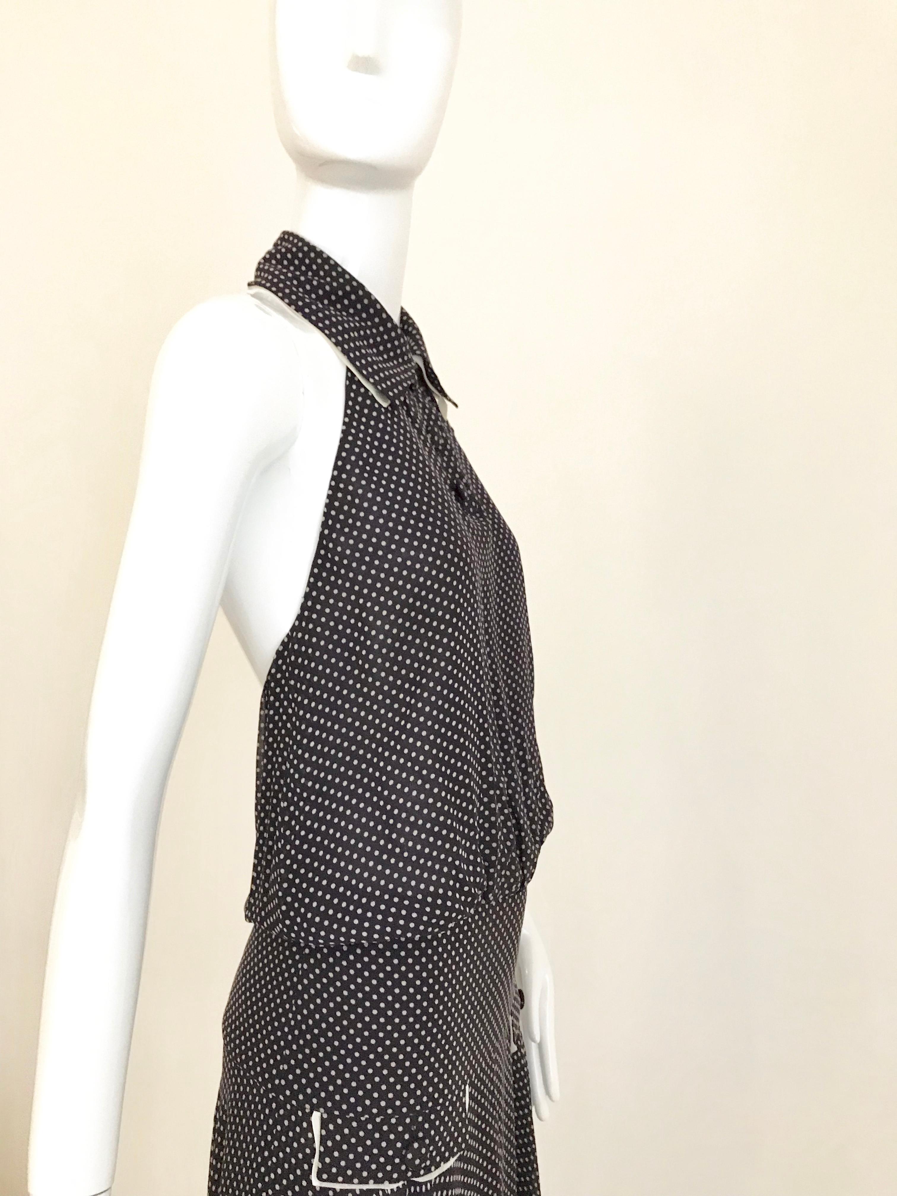 Vintage Chloe Navy Blue Polkadot Silk Dress In Good Condition In Beverly Hills, CA