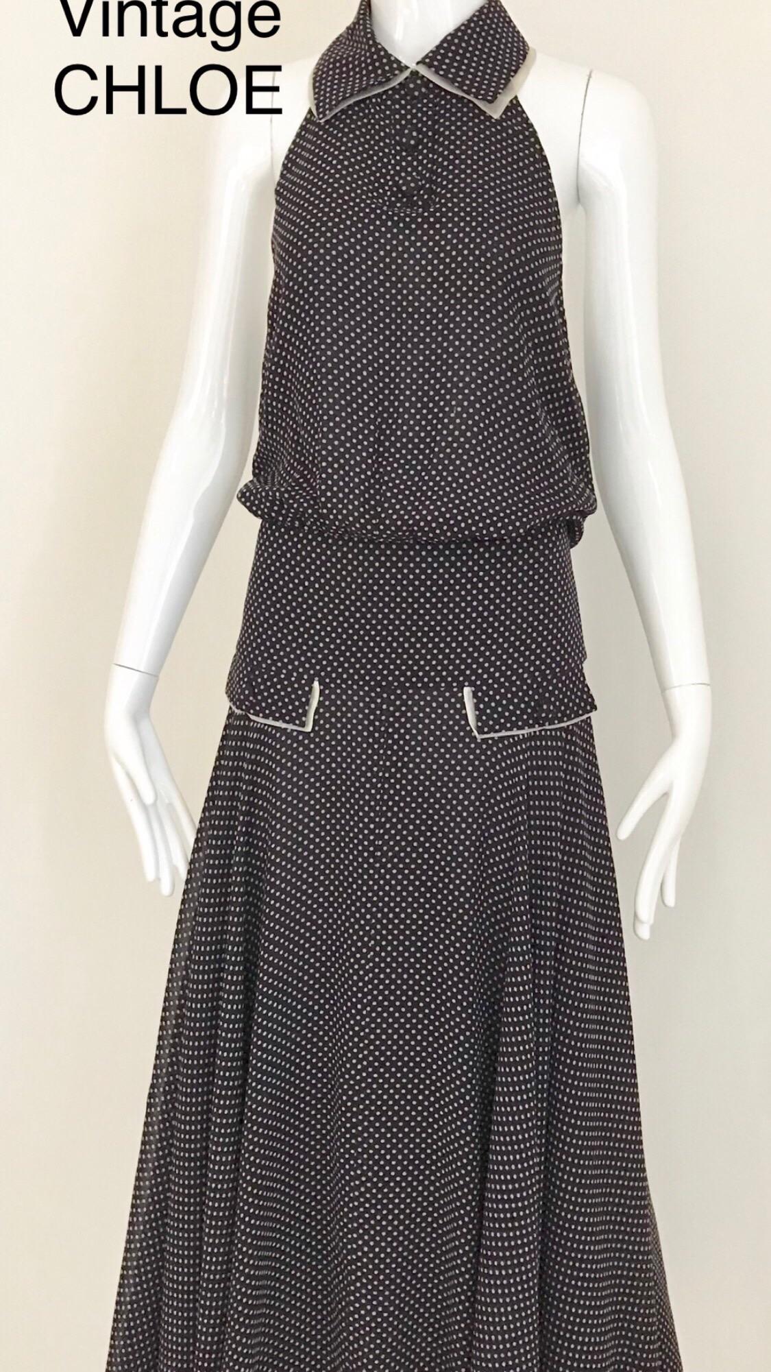 Vintage Chloe Navy Blue Polkadot Silk Dress 2