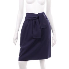 Vintage Chloe Navy Blue Wool Skirt With Sash Belt